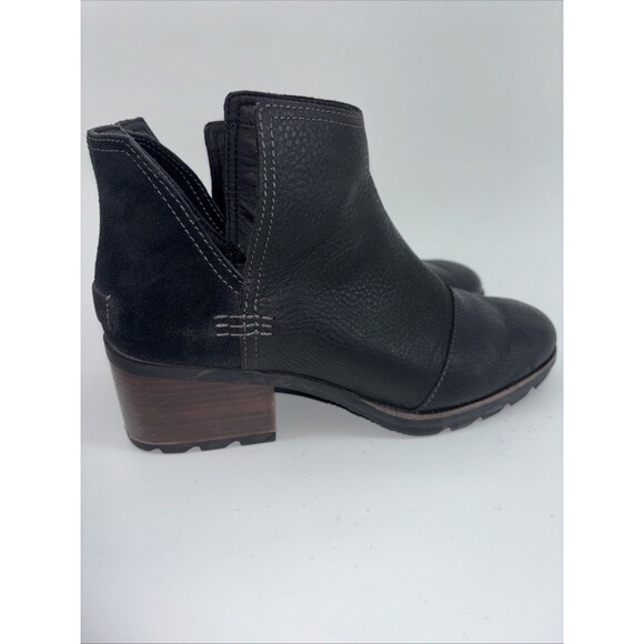 Sorel Cate Cut Out Ankle Boots Women's 8 Black Leather Booties Block Heel Suede - Picture 6 of 10